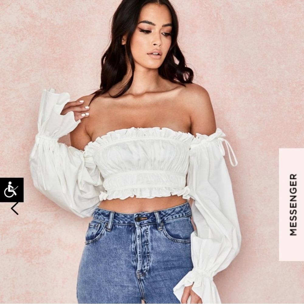 House of CB ‘Tula’ Crop Top | Puff Long Sleeve | Ruched Off the Shoulder